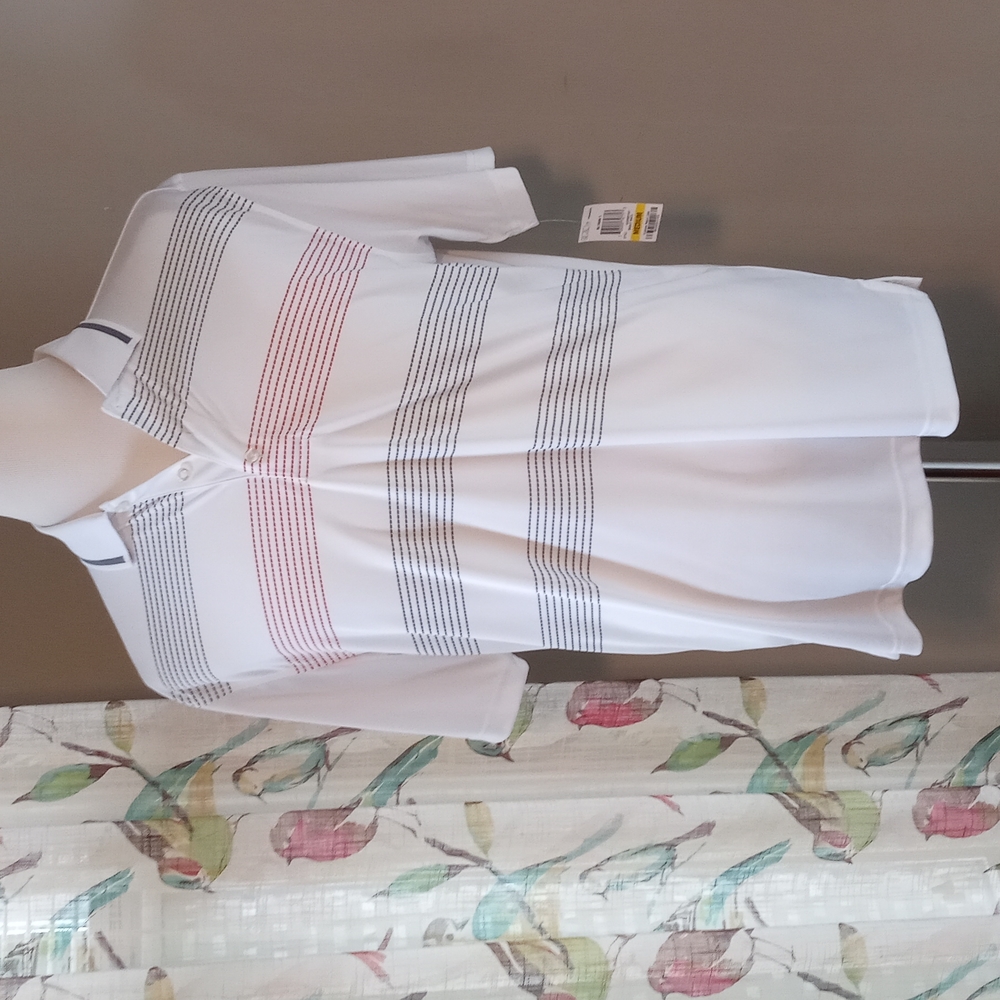 Greg Norman Brand NWT NEW Polo Golf Shirt White Patriotic Size M Medium Striped